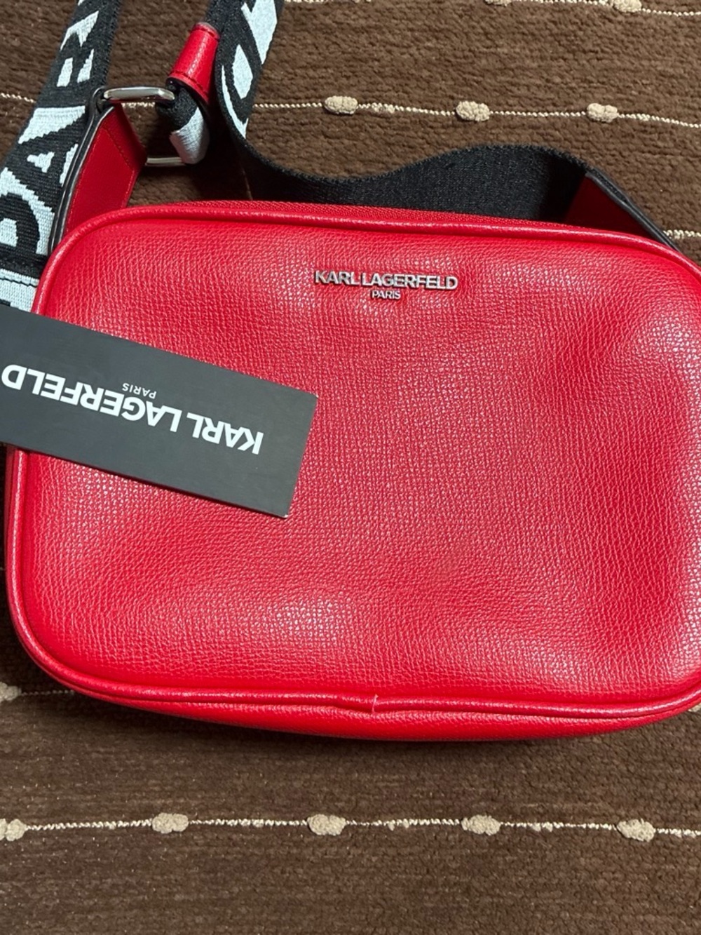 Karl Lagerfeld Red Leather Belt Bag with Logo Strap